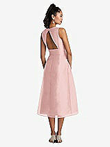 Rear View Thumbnail - Rose Bateau Neck Open-Back Pleated Skirt Midi Dress