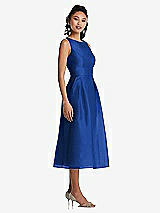 Side View Thumbnail - Sapphire Bateau Neck Open-Back Pleated Skirt Midi Dress