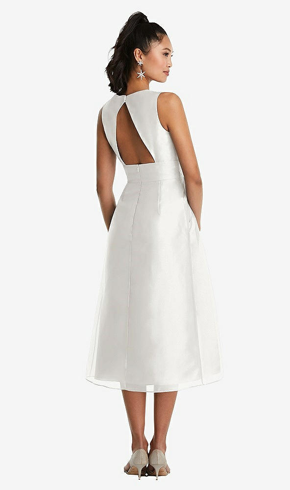 Back View - Starlight Bateau Neck Open-Back Pleated Skirt Midi Dress