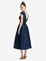 Rear View Thumbnail - Midnight Navy Cap Sleeve Pleated Skirt Midi Dress with Bowed Waist