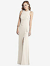 Alt View 1 Thumbnail - Ivory Halter Maxi Dress with Cascade Ruffle Slit
