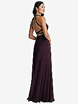 Front View Thumbnail - Deep Plum Stand Collar Halter Maxi Dress with Criss Cross Open-Back