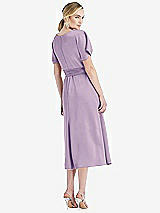 Rear View Thumbnail - Pale Purple Cowl-Neck Kimono Sleeve Midi Dress with Bowed Sash