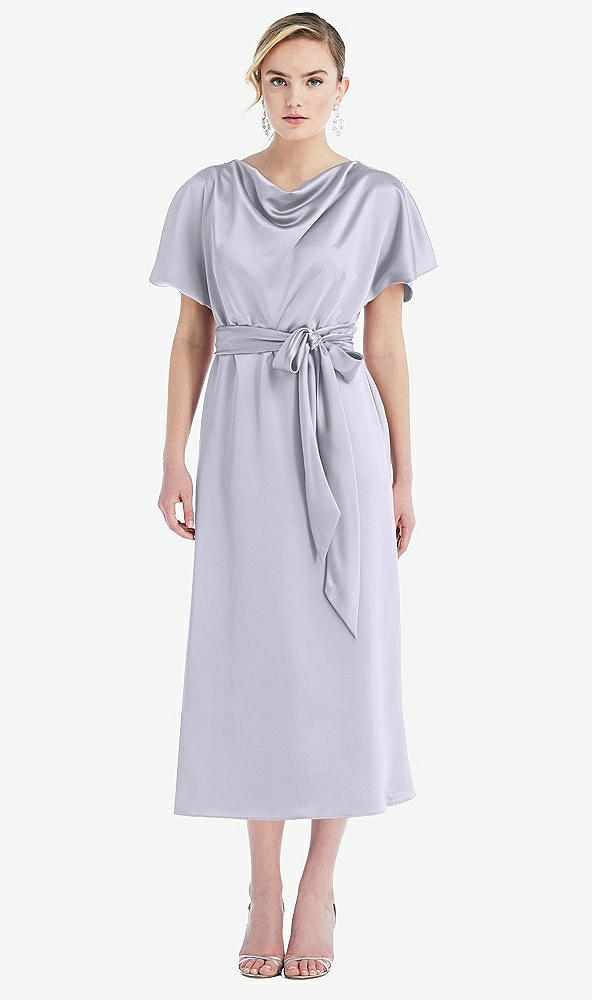 Front View - Silver Dove Cowl-Neck Kimono Sleeve Midi Dress with Bowed Sash