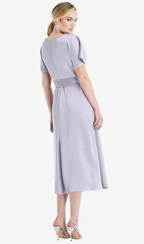 Back View - Silver Dove Cowl-Neck Kimono Sleeve Midi Dress with Bowed Sash