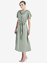 Side View Thumbnail - Willow Green Cowl-Neck Kimono Sleeve Midi Dress with Bowed Sash