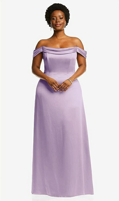 Draped Pleat Off-the-shoulder Maxi Bridesmaid Dress In Pale Purple