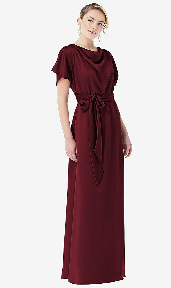 Front View - Cabernet Cowl-Neck Kimono Sleeve Maxi Dress with Bowed Sash