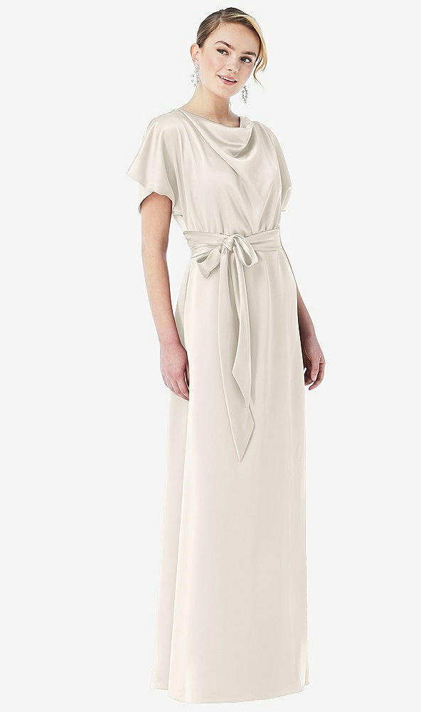 Front View - Ivory Cowl-Neck Kimono Sleeve Maxi Dress with Bowed Sash