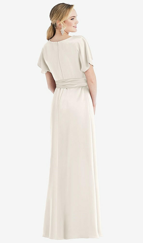 Back View - Ivory Cowl-Neck Kimono Sleeve Maxi Dress with Bowed Sash