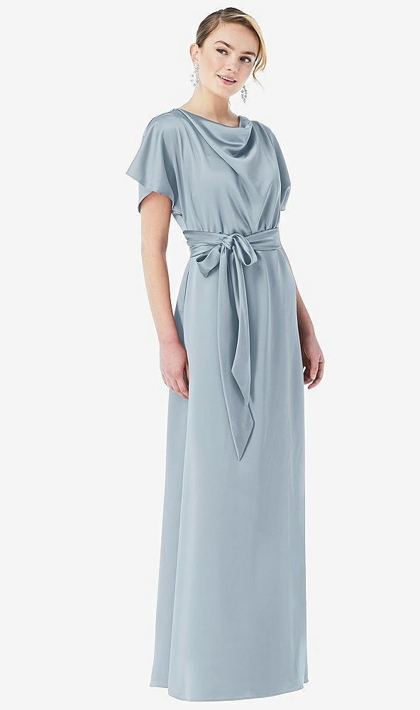 Front View - Mist Cowl-Neck Kimono Sleeve Maxi Dress with Bowed Sash