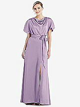 Side View Thumbnail - Pale Purple Cowl-Neck Kimono Sleeve Maxi Dress with Bowed Sash