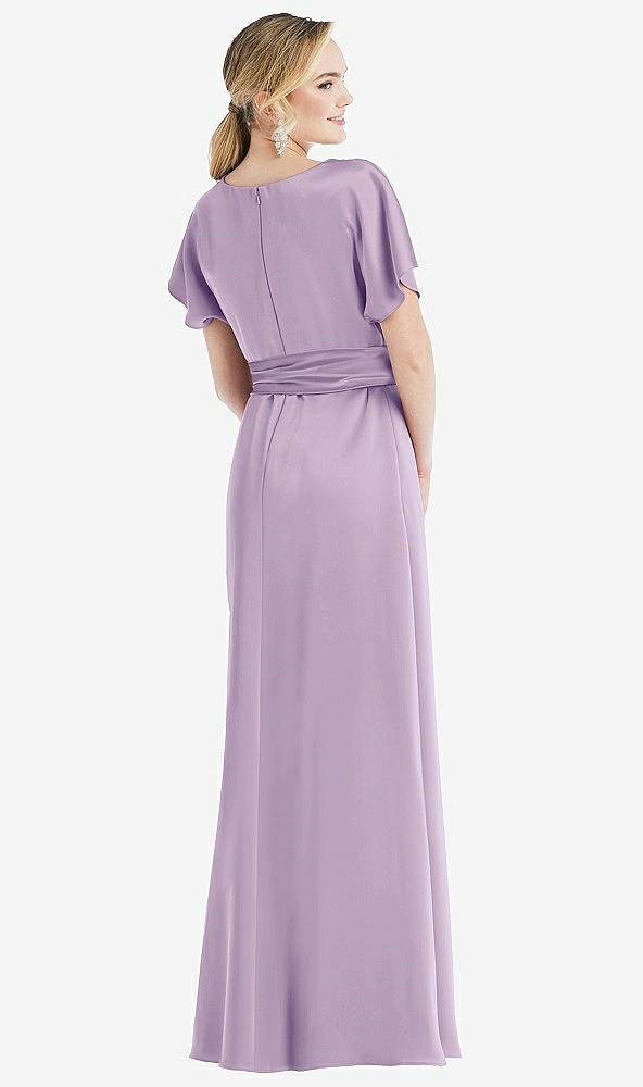 Back View - Pale Purple Cowl-Neck Kimono Sleeve Maxi Dress with Bowed Sash