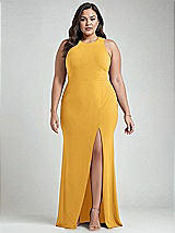 Alt View 1 Thumbnail - NYC Yellow & Mist Cutout Open-Back Halter Maxi Dress with Scarf Tie