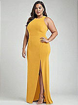 Alt View 2 Thumbnail - NYC Yellow & Mist Cutout Open-Back Halter Maxi Dress with Scarf Tie