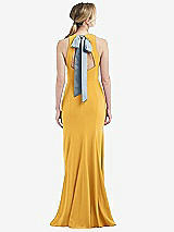 Front View Thumbnail - NYC Yellow & Mist Cutout Open-Back Halter Maxi Dress with Scarf Tie