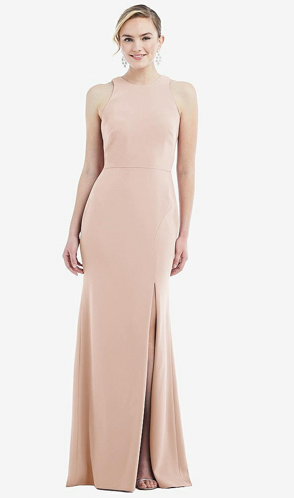 Back View - Cameo & Mist Cutout Open-Back Halter Maxi Dress with Scarf Tie