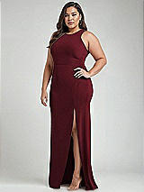 Alt View 2 Thumbnail - Cabernet & Mist Cutout Open-Back Halter Maxi Dress with Scarf Tie