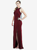 Side View Thumbnail - Cabernet & Mist Cutout Open-Back Halter Maxi Dress with Scarf Tie