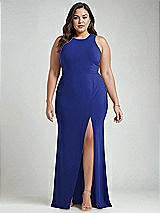 Alt View 1 Thumbnail - Cobalt Blue & Mist Cutout Open-Back Halter Maxi Dress with Scarf Tie