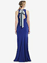 Front View Thumbnail - Cobalt Blue & Mist Cutout Open-Back Halter Maxi Dress with Scarf Tie