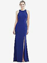 Rear View Thumbnail - Cobalt Blue & Mist Cutout Open-Back Halter Maxi Dress with Scarf Tie
