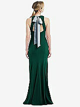 Front View Thumbnail - Hunter Green & Mist Cutout Open-Back Halter Maxi Dress with Scarf Tie