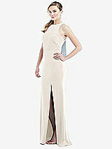 Side View Thumbnail - Ivory & Mist Cutout Open-Back Halter Maxi Dress with Scarf Tie