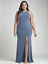 Alt View 1 Thumbnail - Larkspur Blue & Mist Cutout Open-Back Halter Maxi Dress with Scarf Tie