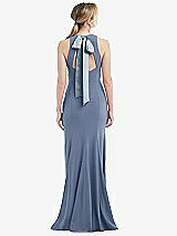 Front View Thumbnail - Larkspur Blue & Mist Cutout Open-Back Halter Maxi Dress with Scarf Tie