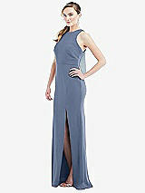 Side View Thumbnail - Larkspur Blue & Mist Cutout Open-Back Halter Maxi Dress with Scarf Tie