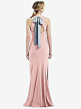 Front View Thumbnail - Rose & Mist Cutout Open-Back Halter Maxi Dress with Scarf Tie