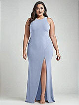 Alt View 1 Thumbnail - Sky Blue & Mist Cutout Open-Back Halter Maxi Dress with Scarf Tie