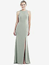 Rear View Thumbnail - Willow Green & Mist Cutout Open-Back Halter Maxi Dress with Scarf Tie