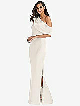 Side View Thumbnail - Ivory Draped One-Shoulder Convertible Maxi Slip Dress