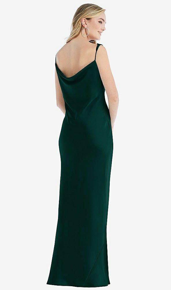 Back View - Evergreen Asymmetrical One-Shoulder Cowl Maxi Slip Dress