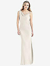 Front View Thumbnail - Ivory Asymmetrical One-Shoulder Cowl Maxi Slip Dress