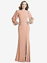 Rear View Thumbnail - Pale Peach Long Puff Sleeve Maxi Dress with Cutout Tie-Back