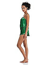 Side View Thumbnail - Shamrock Satin Ruffle-Trimmed Lounge Shorts with Pockets - Cali