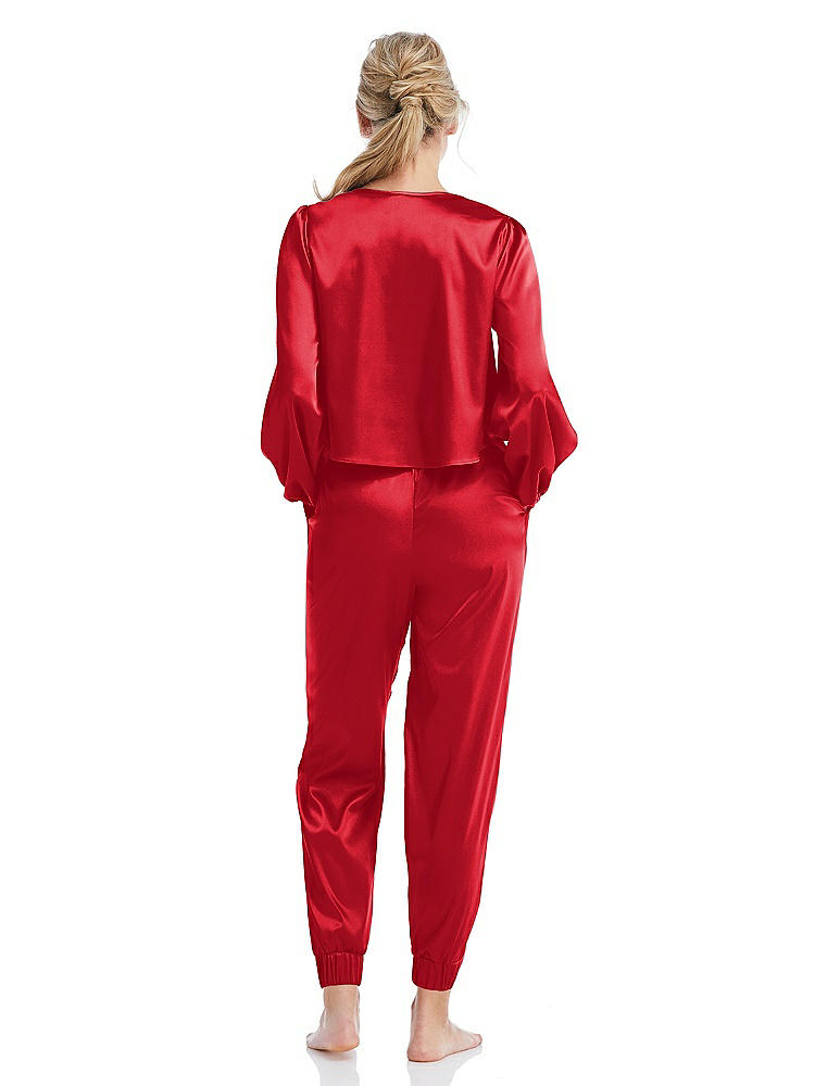 Back View - Parisian Red Satin Joggers with Pockets - Mica