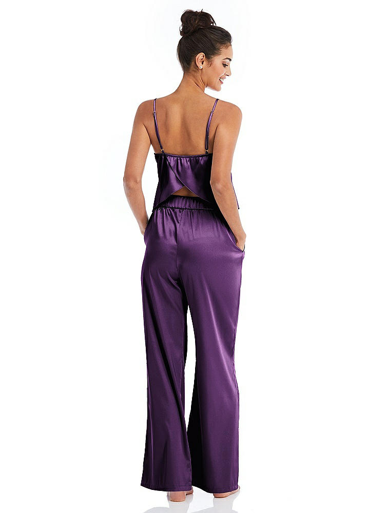 Back View - African Violet Satin Wide-Leg Lounge Pants with Pockets - Ray
