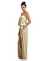 Side View Thumbnail - Banana Satin Wide-Leg Lounge Pants with Pockets - Ray