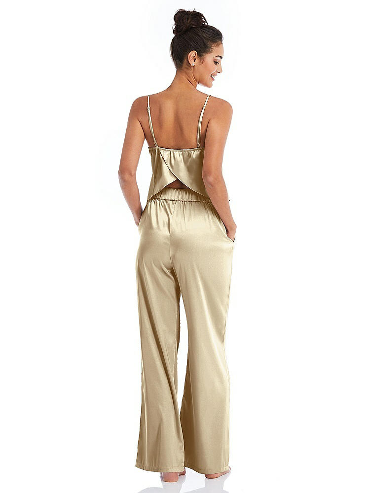 Back View - Banana Satin Wide-Leg Lounge Pants with Pockets - Ray
