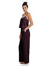Side View Thumbnail - Bordeaux Satin Wide-Leg Lounge Pants with Pockets - Ray