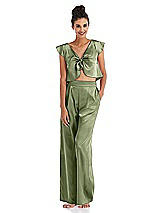 Front View Thumbnail - Kiwi Satin Wide-Leg Lounge Pants with Pockets - Ray