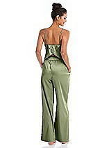 Rear View Thumbnail - Kiwi Satin Wide-Leg Lounge Pants with Pockets - Ray