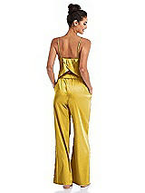 Rear View Thumbnail - Marigold Satin Wide-Leg Lounge Pants with Pockets - Ray
