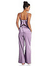 Rear View Thumbnail - Wood Violet Satin Wide-Leg Lounge Pants with Pockets - Ray