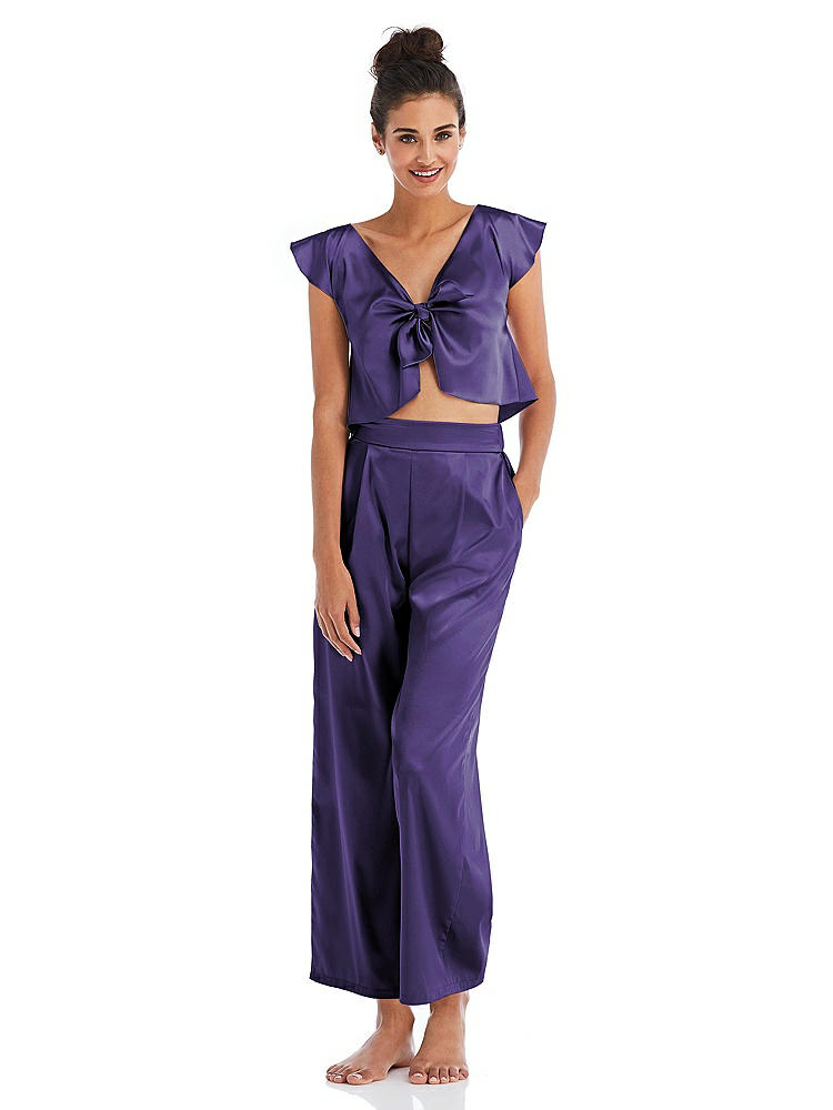 Front View - Regalia - PANTONE Ultra Violet Satin Ankle Wide-Leg Lounge Pants - Vic