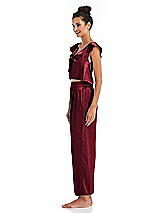 Side View Thumbnail - Burgundy Satin Ankle Wide-Leg Lounge Pants - Vic